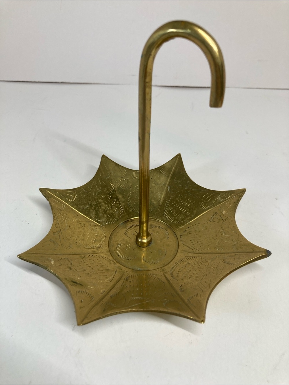 Vintage Brass Upside-down Umbrella Trinket Jewelry Holder Tray MCM 5” Etched